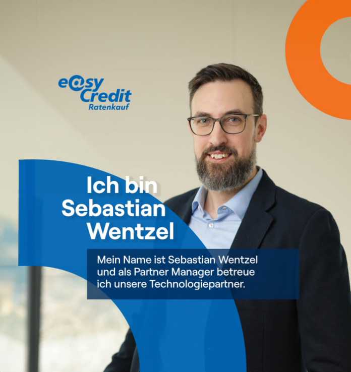 Sebastian Wentzel mit Brille und Vollbart im Anzug, lächelt in die Kamera. Text liest sich: Ich bin Sebastian Wentzel. Mein Name ist Sebastian Wentzel und als Partner Manager betreue ich unsere Technologiepartner.